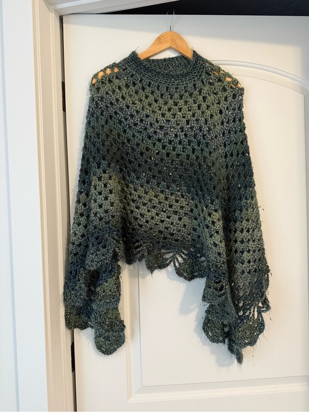 Handmade Crochet Openwork Women's Sweater - Forest Green